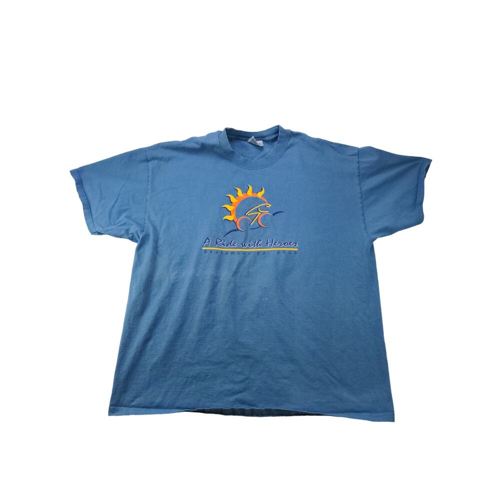 Vintage Mens Ride With Heroes T Shirt Size XL Blue September 2001 Graphic